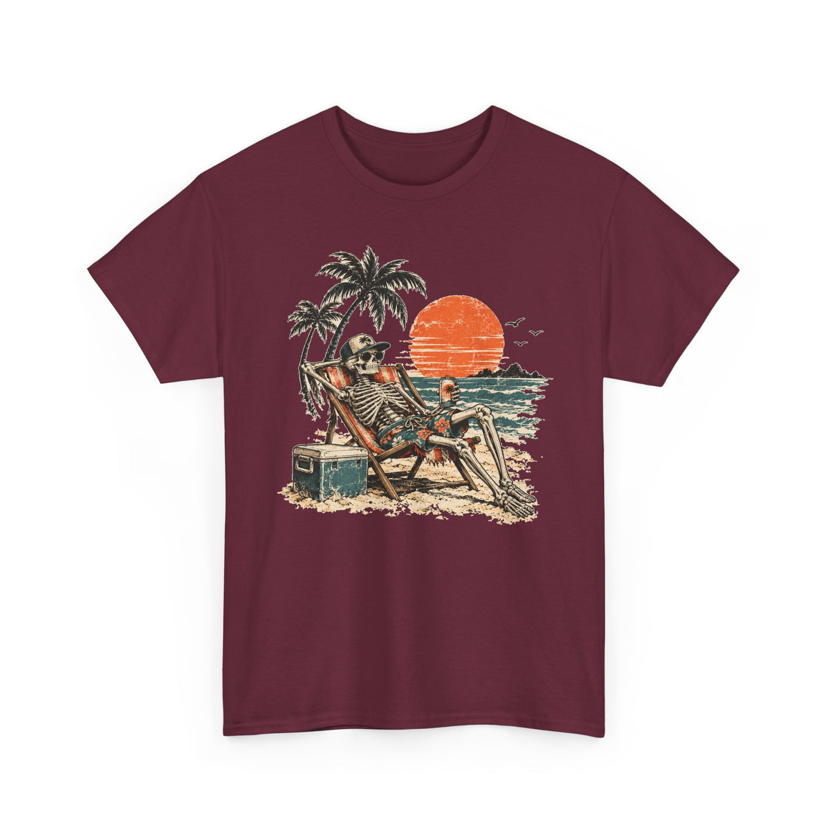 Beach Skeleton Sunset T-Shirt Palm Trees Vacation Mode Funny Skeleton Graphic Tee