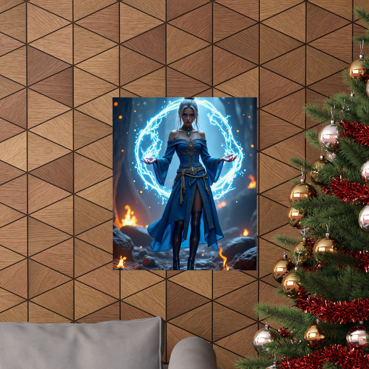 Mystic Sorceress Blue Magic Poster Matte Vertical Wall Art