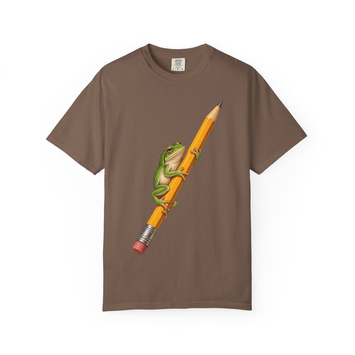 Green Tree Frog on Yellow Pencil Tee Cute Frog Pencil Macro Wildlife Shirt