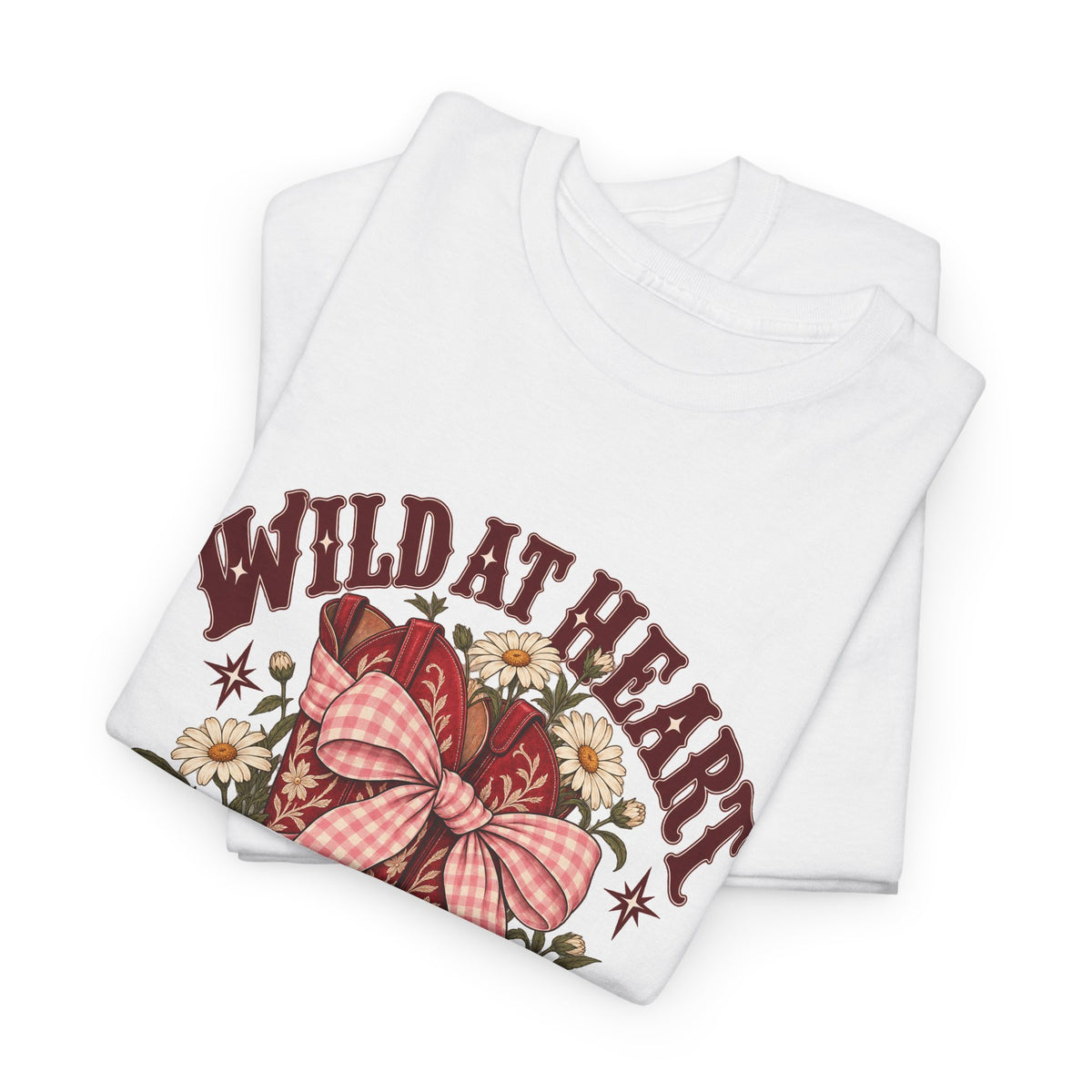 Wild at Heart Cowboy Boots T-Shirt Western Floral Gingham Country Tee