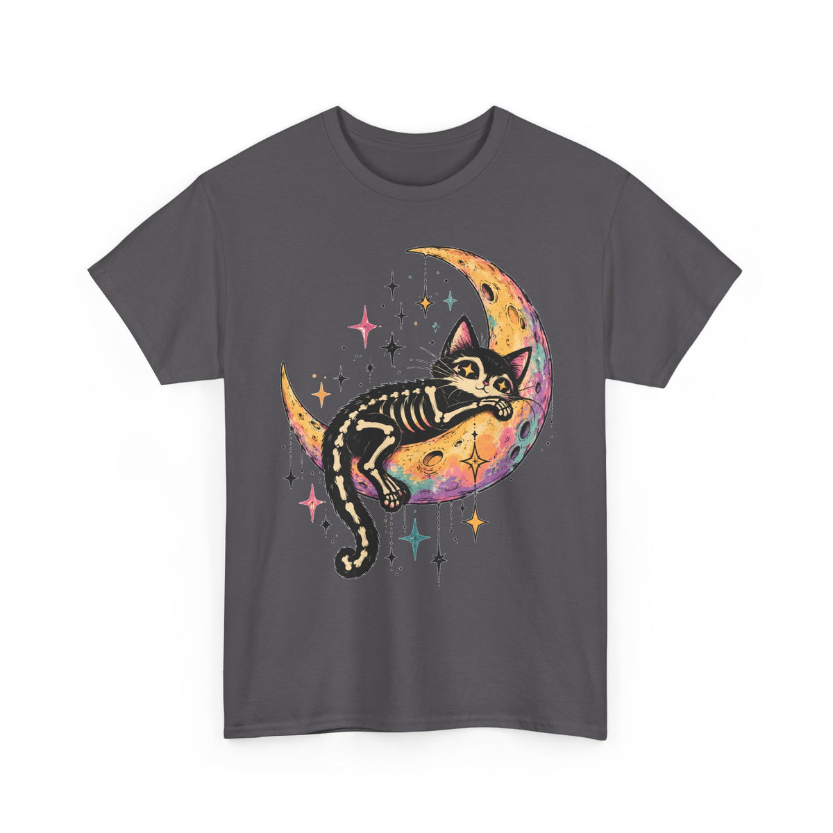 Skeleton Cat Moon T-Shirt Pastel Goth Crescent Moon Black Cat Tee Unisex