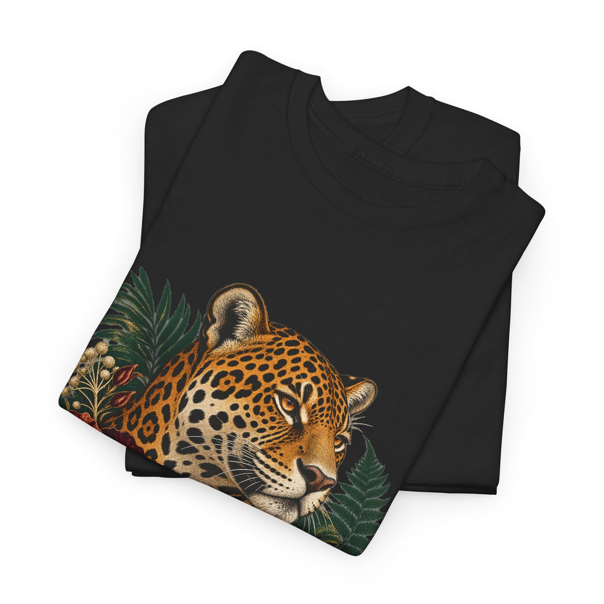 Jaguar Hibiscus Tropical T-Shirt Big Cat Floral Portrait Tee