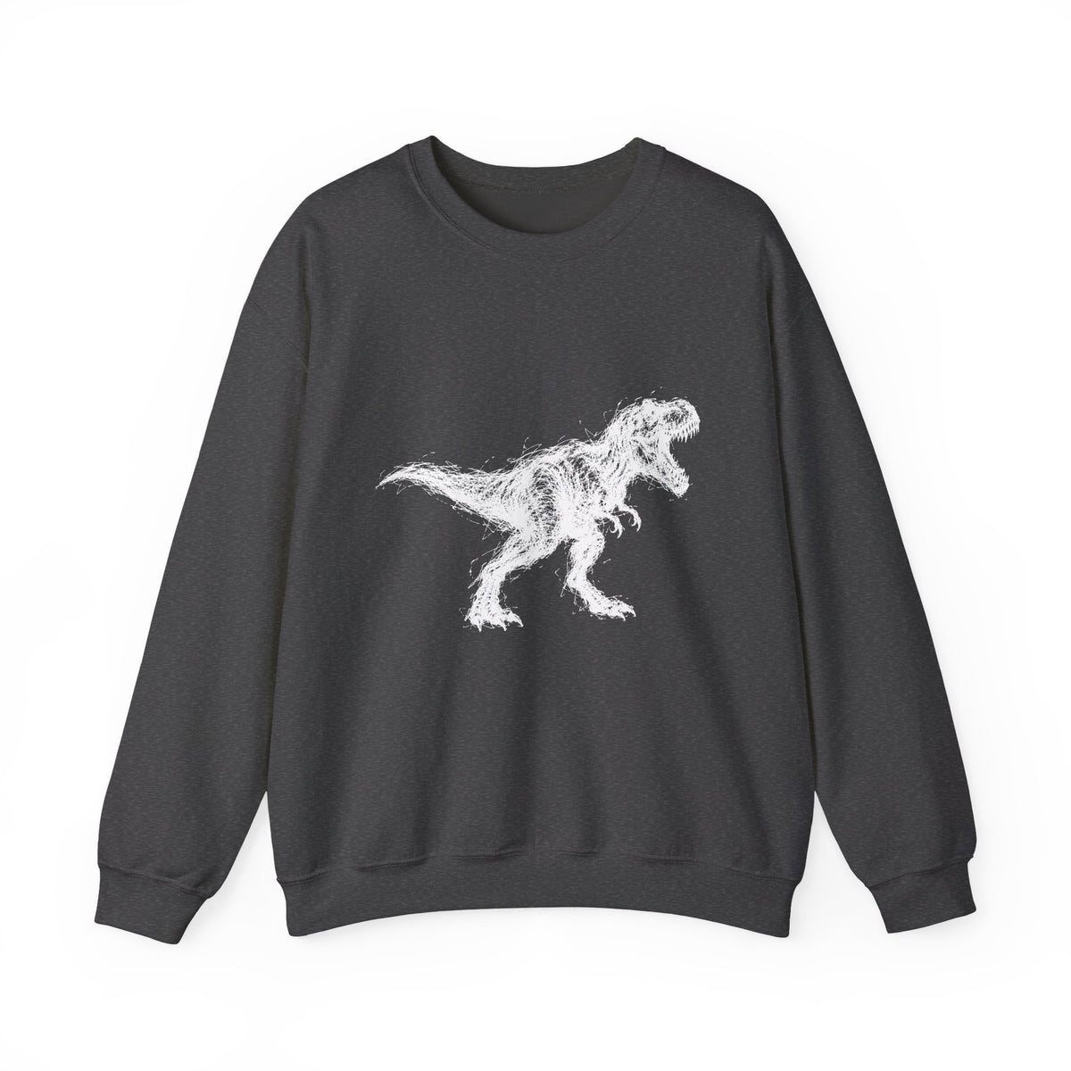 Scribble White T-Rex on Black Sweatshirt Minimal Line Art Dinosaur