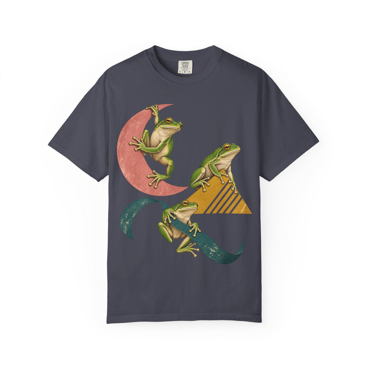 Green Tree Frogs Geometric Moon Triangle Ribbon Tee Midcentury Frog Wildlife Shirt