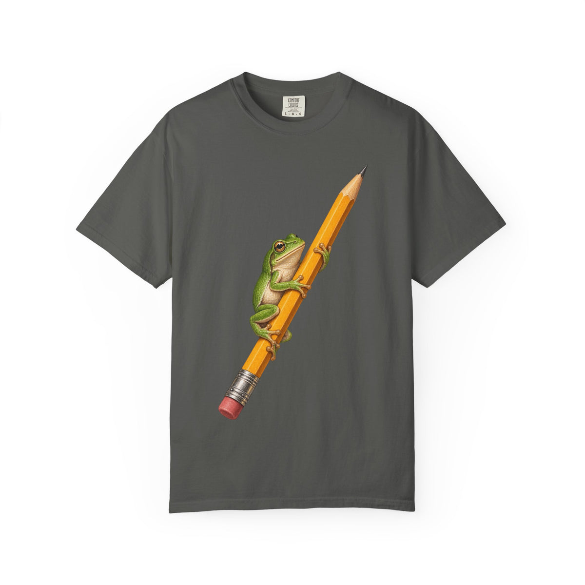 Green Tree Frog on Yellow Pencil Tee Cute Frog Pencil Macro Wildlife Shirt