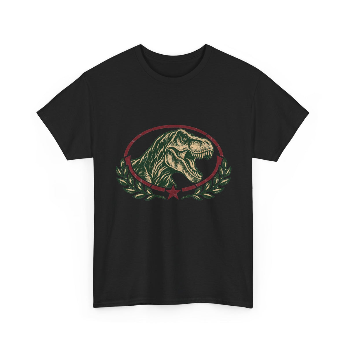 Roaring T-Rex Emblem T-Shirt Vintage Dinosaur Crest Star Tee