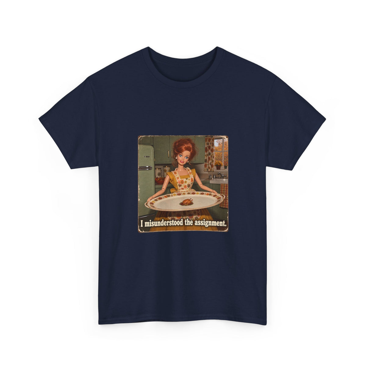 I Misunderstood the Assignment Funny Thanksgiving Tee Retro Doll Tiny Turkey Sarcastic Shirt