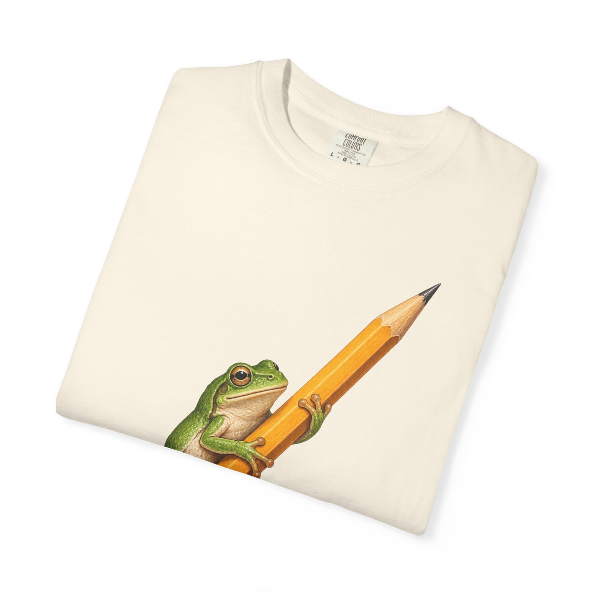 Green Tree Frog on Yellow Pencil Tee Cute Frog Pencil Macro Wildlife Shirt