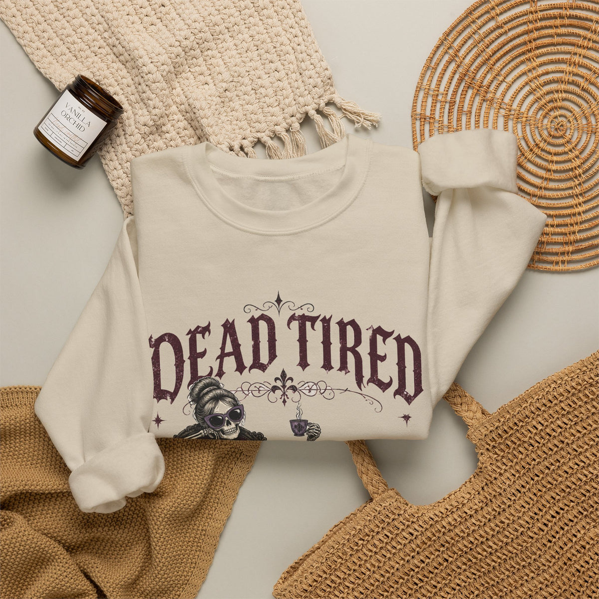 Dead Tired Skeleton Sweatshirt Funny Gothic Fainting Couch