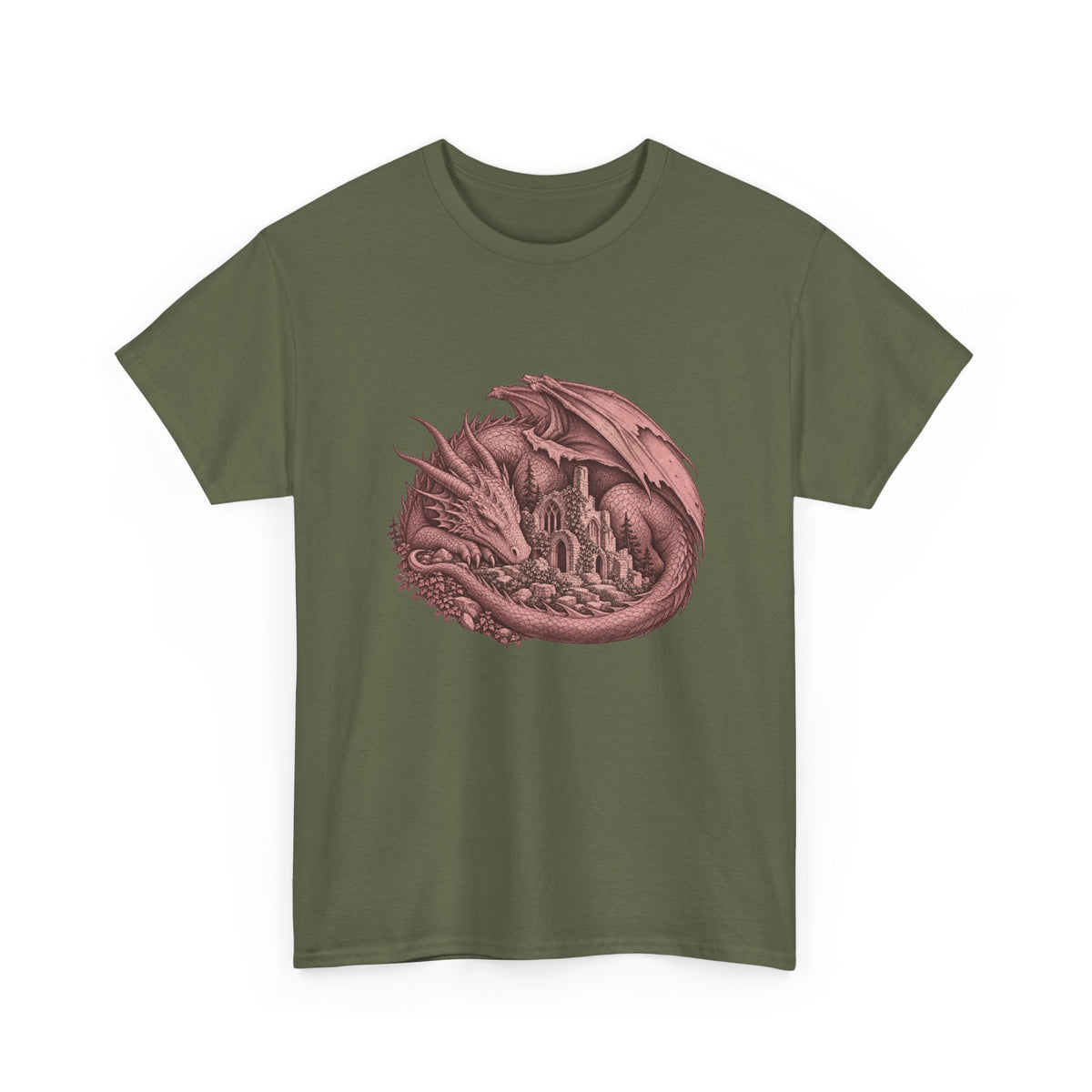 Sleeping Dragon Cathedral T-Shirt Fantasy Ruins Gothic Dragon Tee