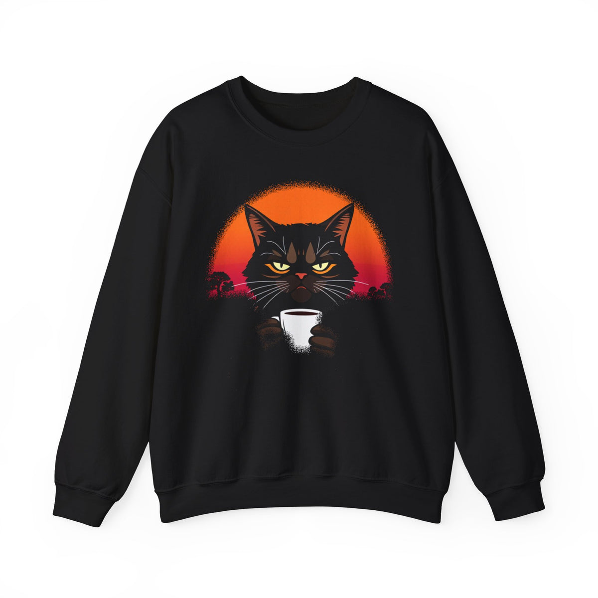 Black Cat Sunset Glow Crewneck Sweatshirt Unisex Graphic Pullover