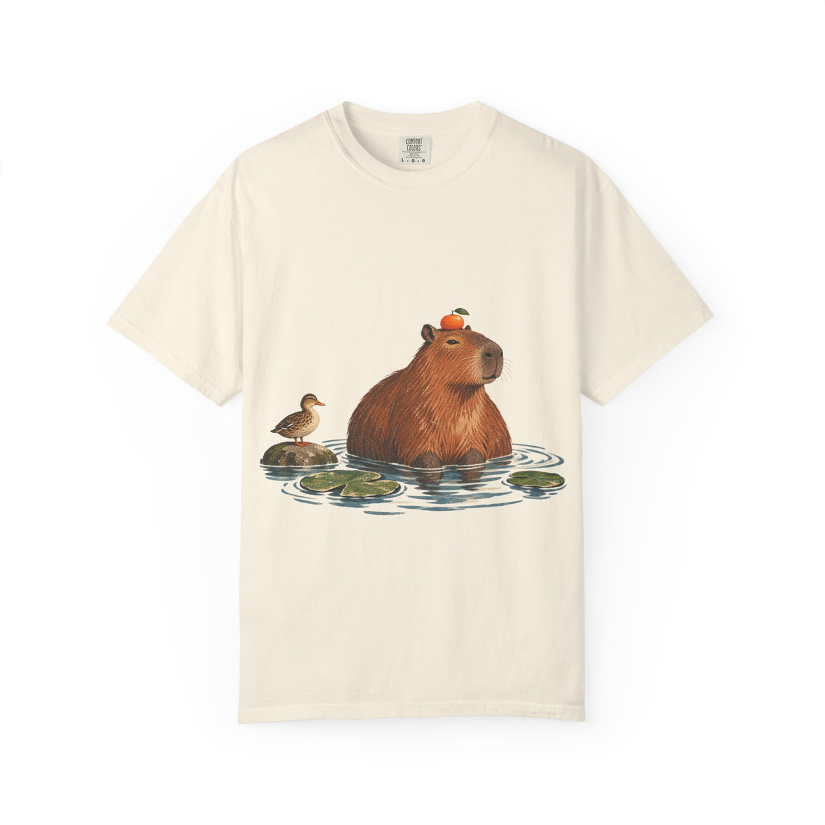 Capybara Orange Duck Tee Cute Capybara with Fruit Duck Lily Pad Pond Shirt