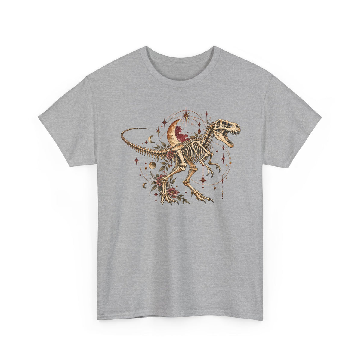 Celestial T-Rex Skeleton T-Shirt, Dinosaur Fossil Moon Stars Graphic Tee Unisex Dark Academia Shirt
