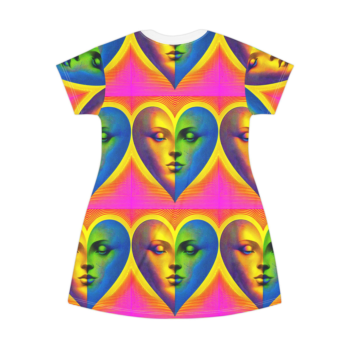 Surreal Heart Faces Pop Art Womens T Shirt Dress Colorful