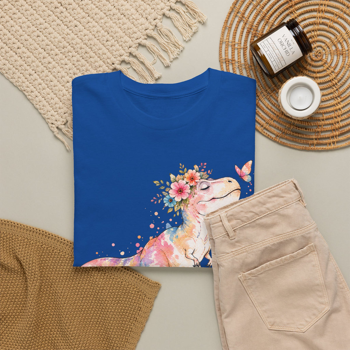 Watercolor T-Rex T-Shirt, Pastel Dinosaur Flower Crown Butterfly Graphic Tee Unisex Cute Dino Shirt
