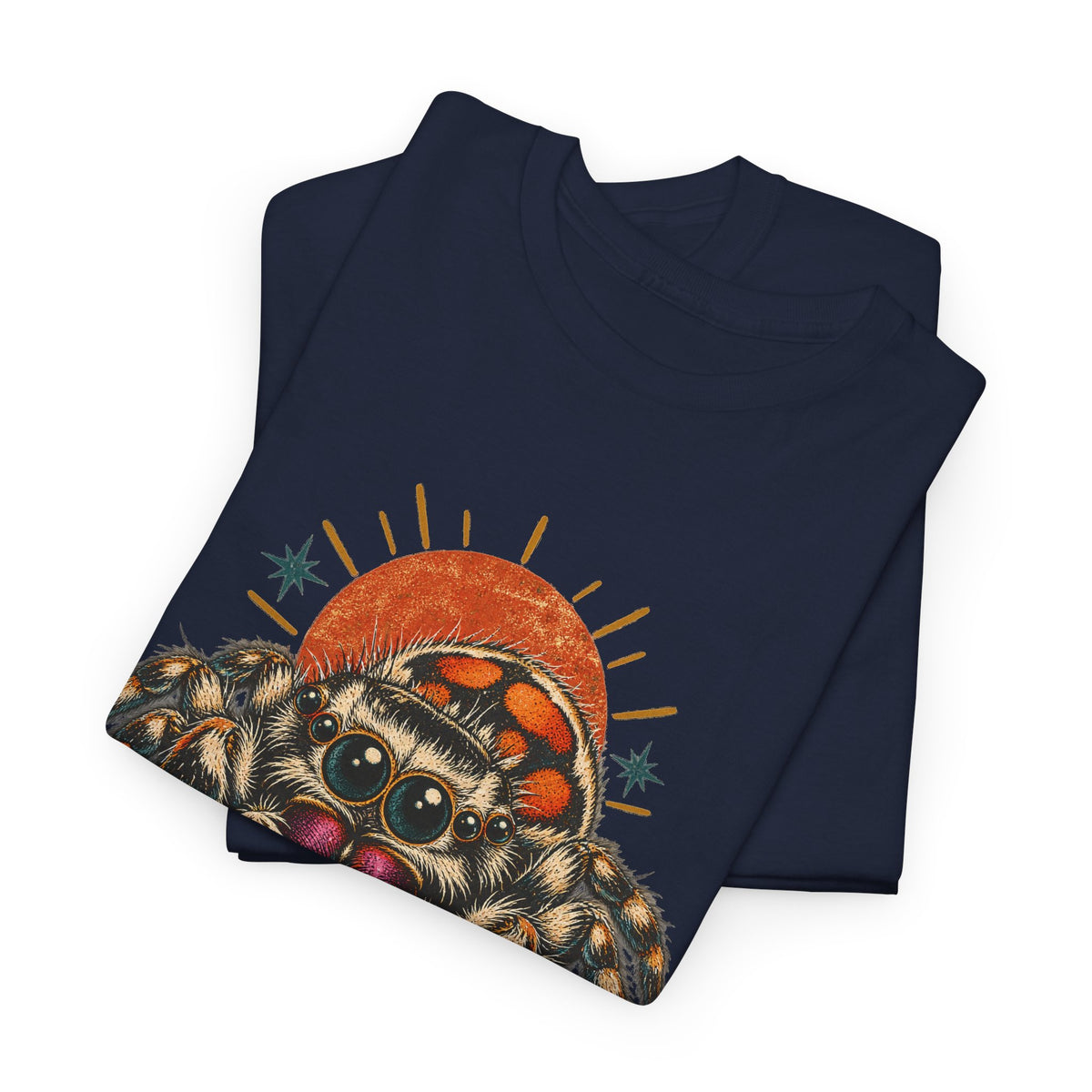 Jumping Spider Sunburst T-Shirt Cute Arachnid Orange Moon Tee