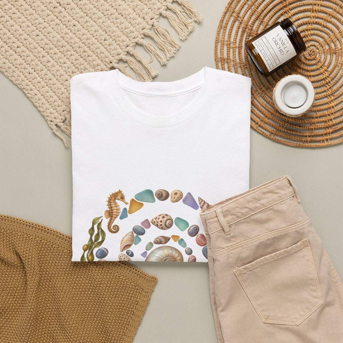 Nautilus Seashell Spiral T-Shirt Ocean Beach Shells Seahorse Starfish Tee