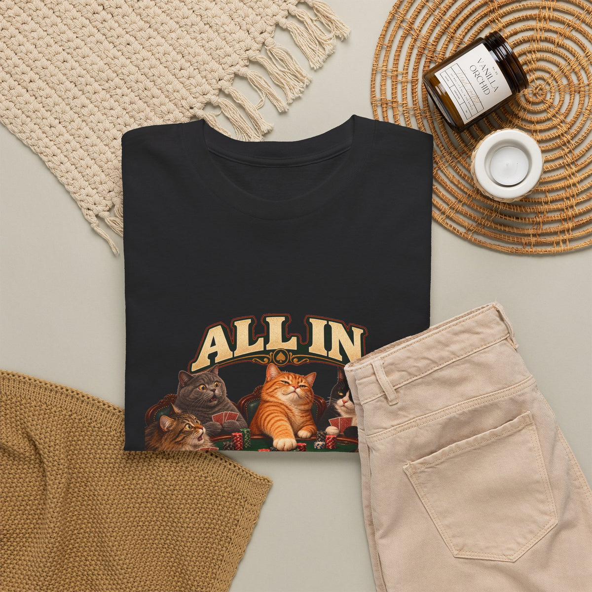 All In No Thoughts T-Shirt Funny Poker Cats Gambling Cat Tee