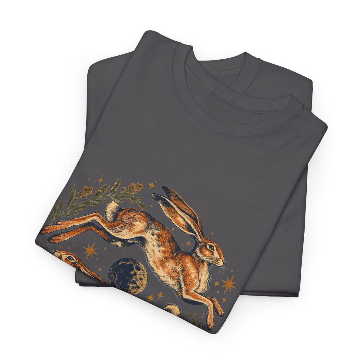 Leaping Hares Moon T-Shirt Celestial Twin Rabbits Stars Tee