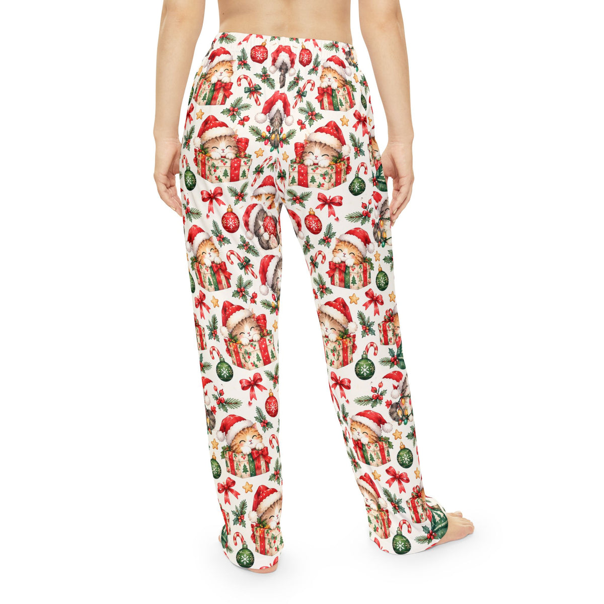 Christmas Cat Pajama Pants Women Santa Kitten Holiday Lounge Pants