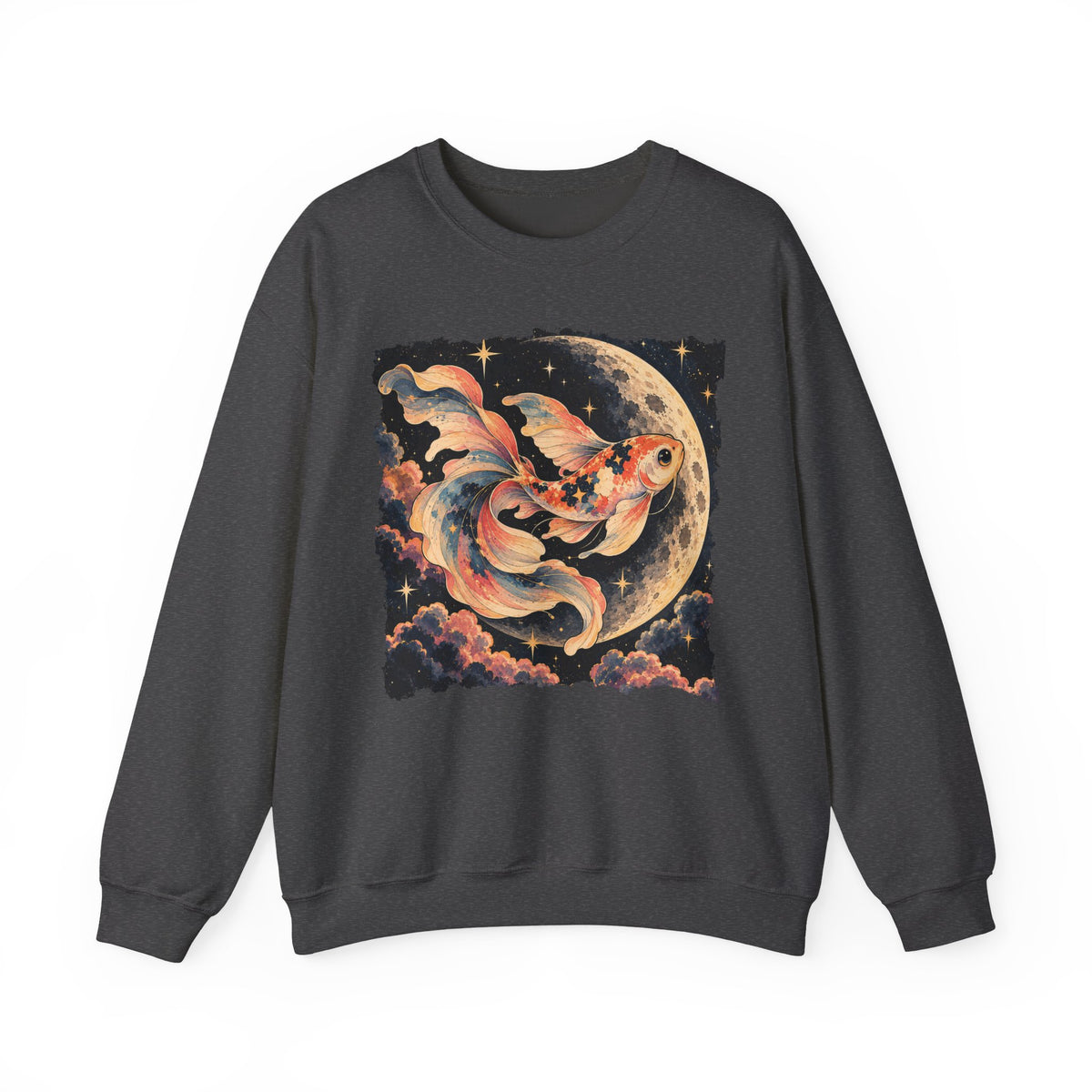 Koi Fish Moon Sweatshirt Celestial Koi Night Sky Full Moon Crewneck