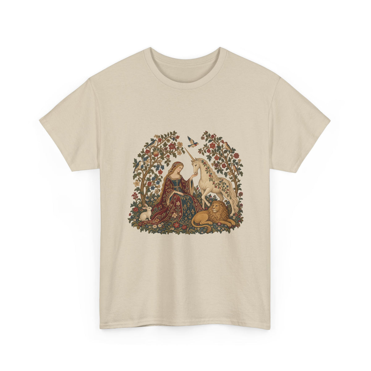 Lady and the Unicorn Tapestry T-Shirt Medieval Garden Lion Rabbit Tee