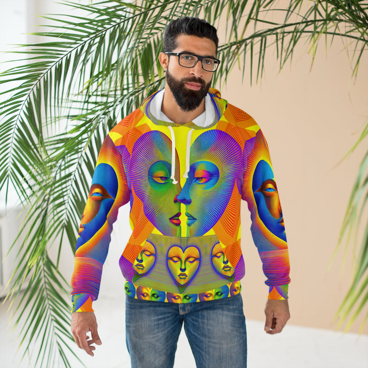 Psychedelic Heart Face Illusion Pullover Hoodie Unisex All Over Print