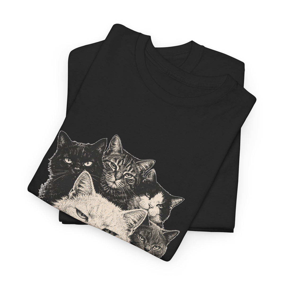 Vintage Grumpy Cats Crew T-Shirt Woodcut Smoking Cat Gang Retro Tattoo Style Tee