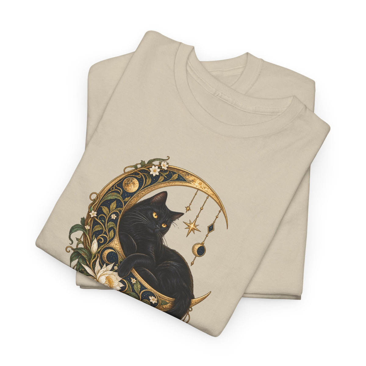 Black Cat Golden Moon T-Shirt Celestial Witchy Cat Lover Tee