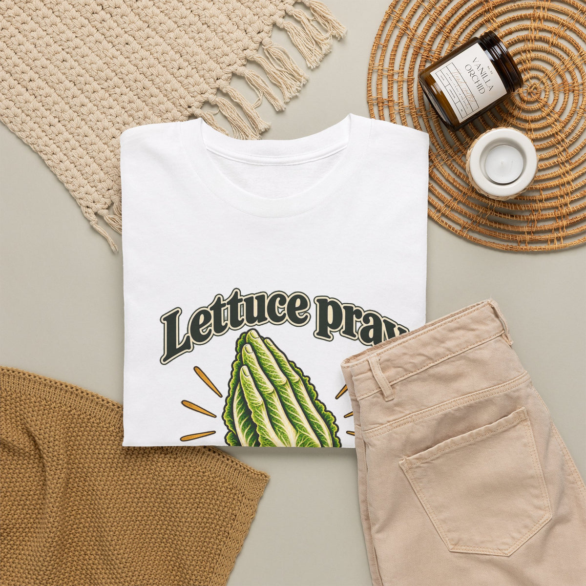 Lettuce Pray For One Another T-Shirt Funny Vegetable Pun Praying Hands Tee