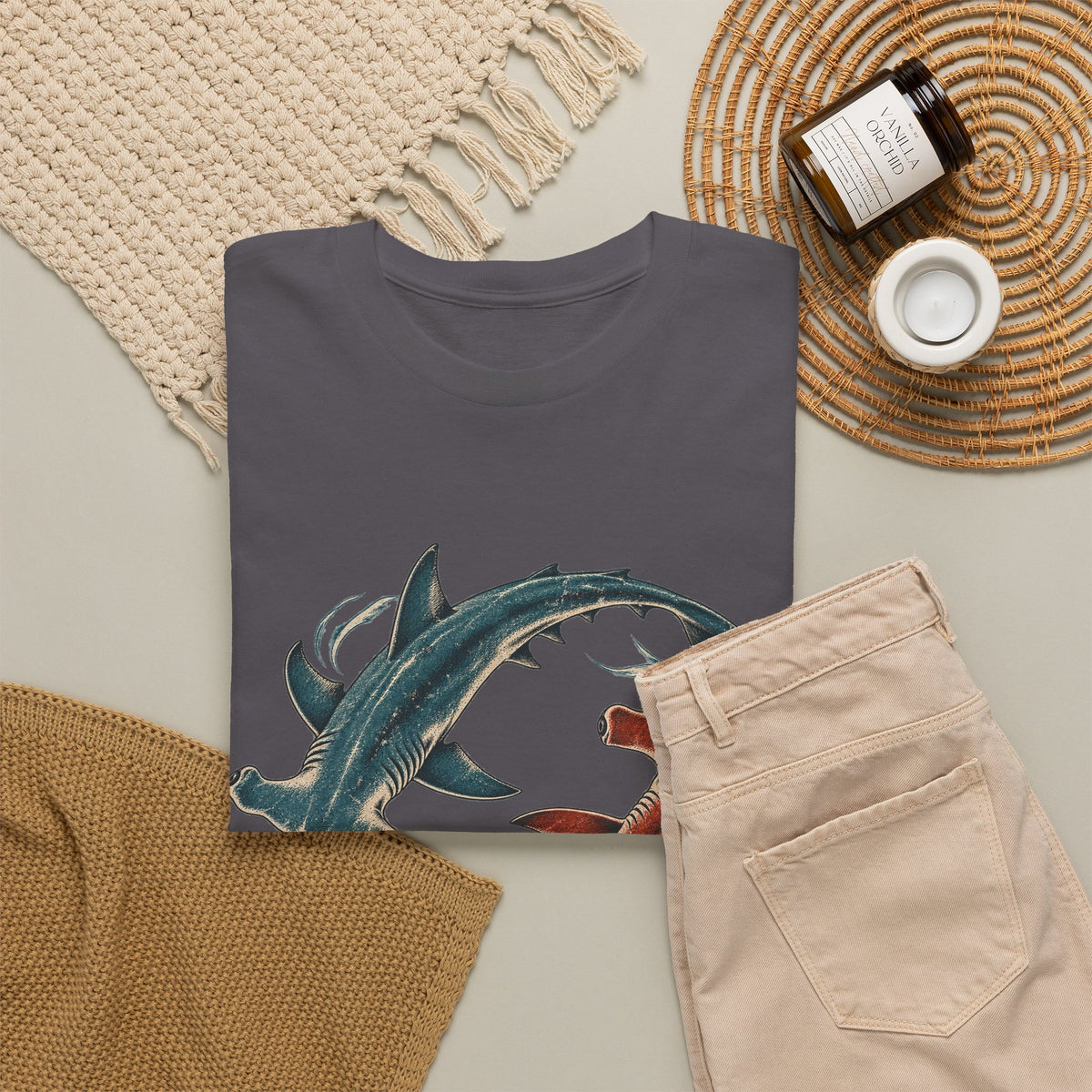 Twin Hammerhead Sharks T-Shirt Teal Orange Yin Yang Ocean Tee