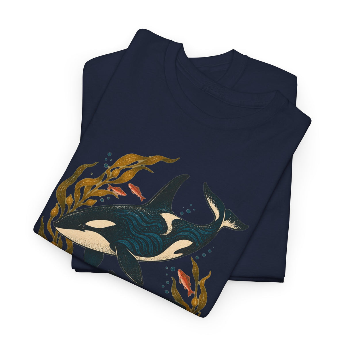 Orca Kelp Duo Tee Two Killer Whales Golden Kelp Forest Orange Fish Ocean Shirt
