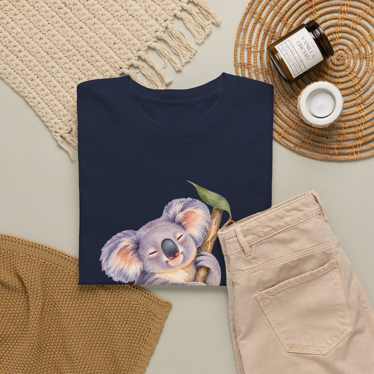 Sleeping Koala T-Shirt Watercolor Eucalyptus Branch Cute Animal Tee