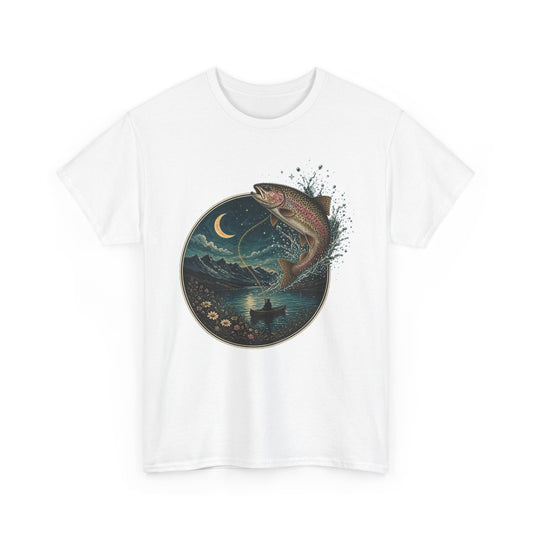 Rainbow Trout Fishing Shirt Moonlit Lake Fly Fishing Tee