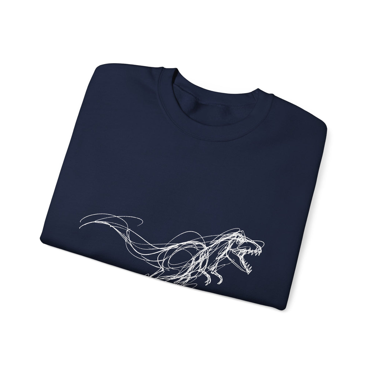 Sketchy White T-Rex on Black Sweatshirt Loose Ink Dinosaur Line Art