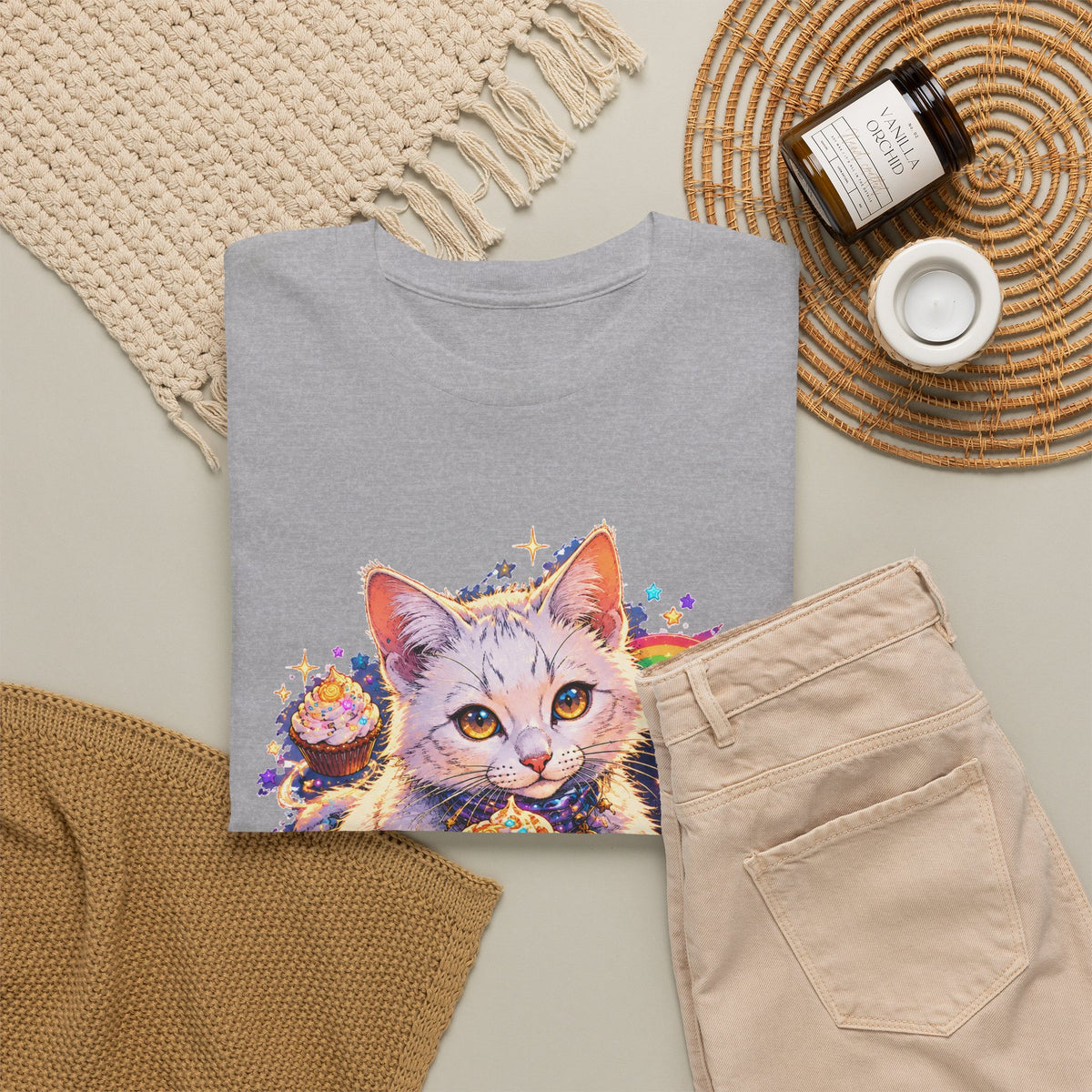 Birthday Cat Cupcake T-Shirt Cute White Kitten Rainbow Sprinkles Party Art