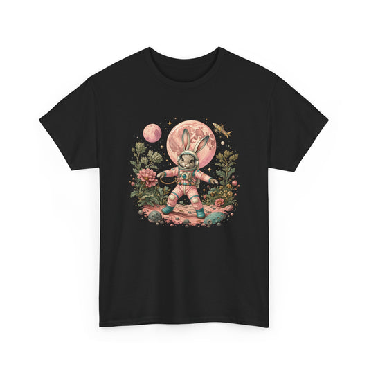 Bunny Astronaut T-Shirt Pink Moon Space Rabbit Flowers Rocket Tee