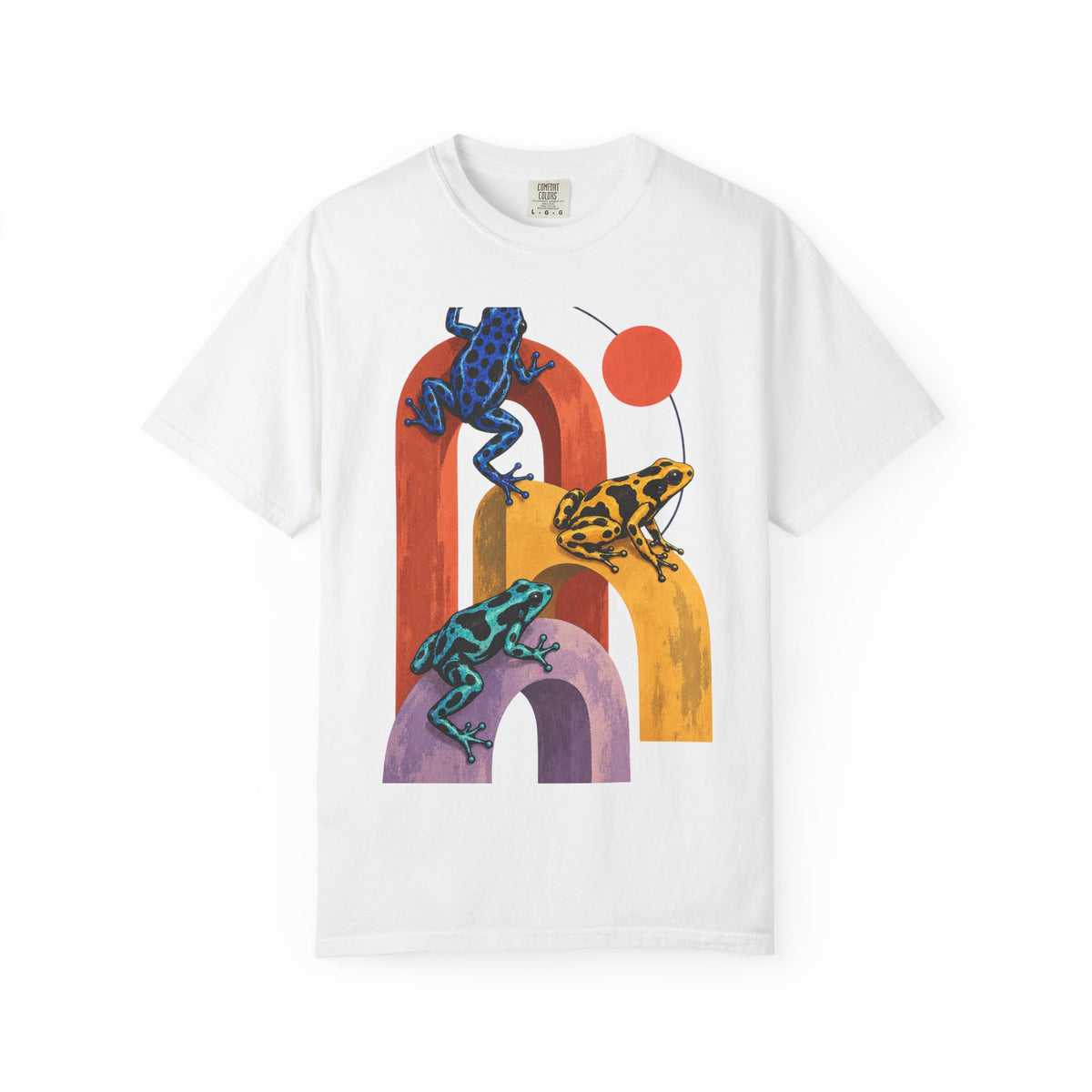 Poison Dart Frogs Colorful Arches Red Sun Tee Midcentury Geometric Frog Wildlife Shirt