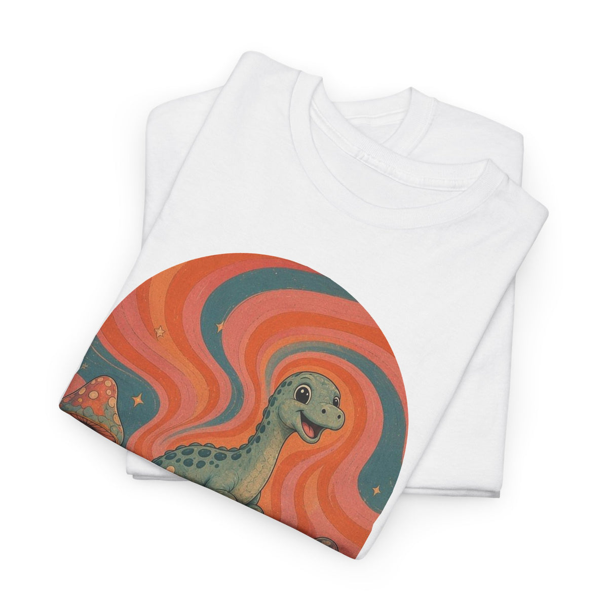 Groovy Brontosaurus T-Shirt Retro 70s Dinosaur Mushrooms Daisies Tee