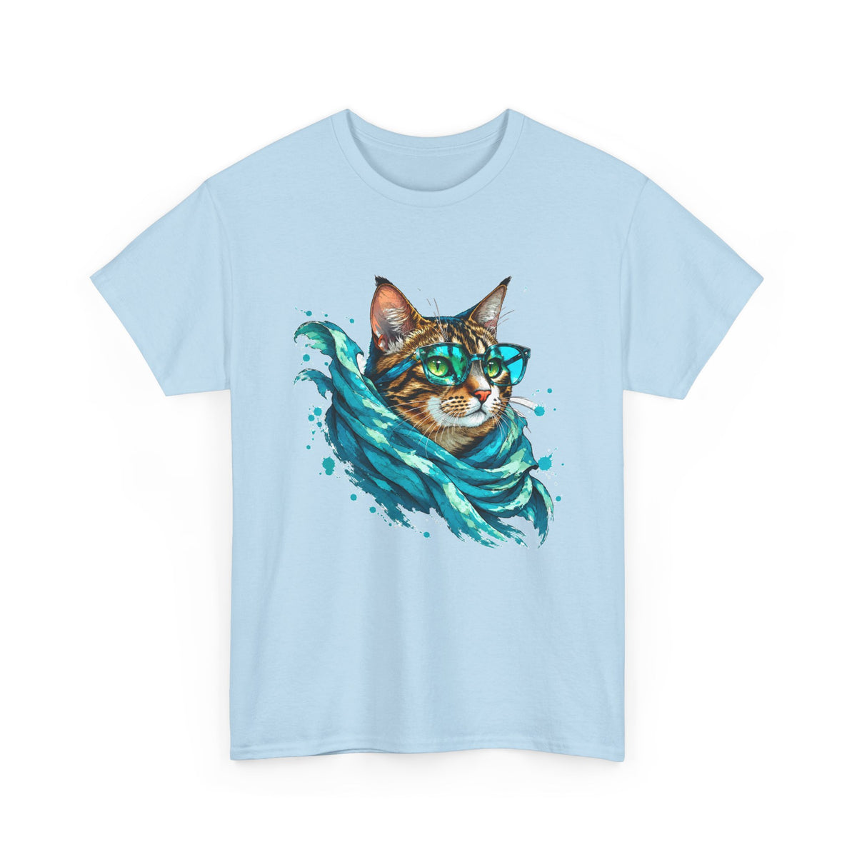 Tabby Cat in Glasses and Scarf T-Shirt Cool Hipster Cat Teal Splash Art
