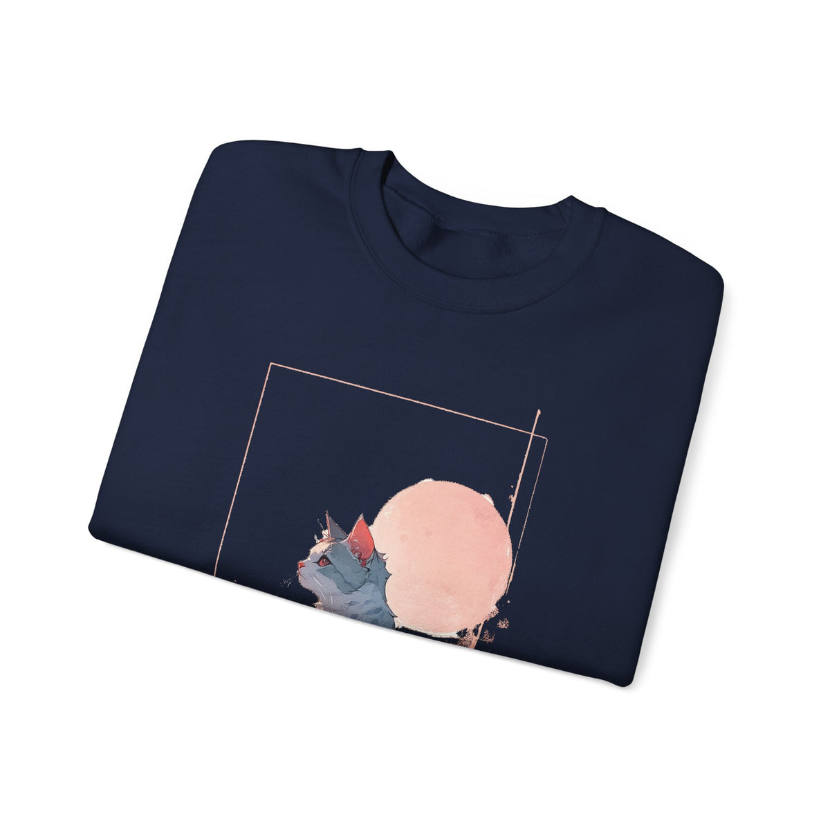 Watercolor Cat Sweatshirt, Minimalist Pink Sun Cat Crewneck, Japanese Style Cat Lover Pullover