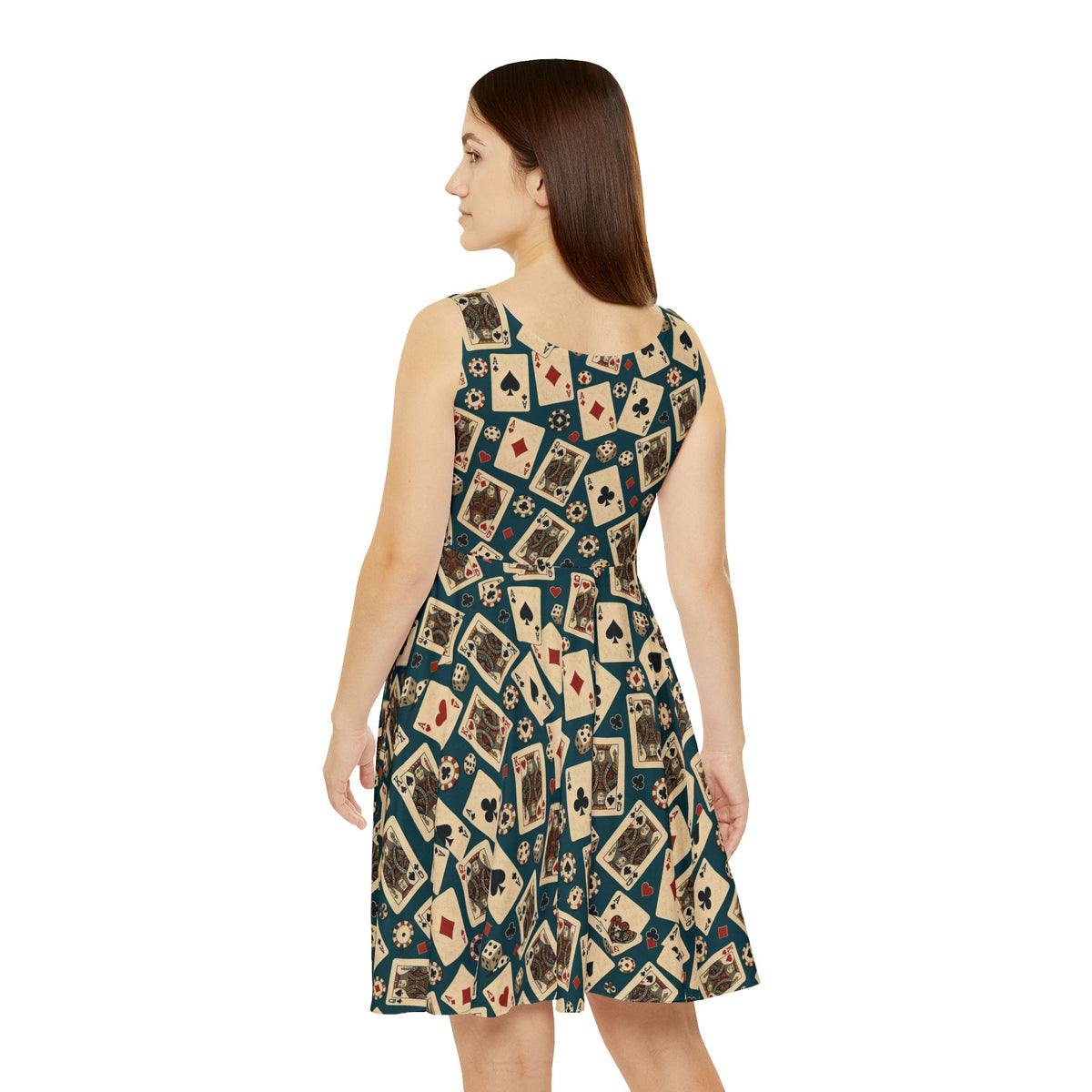 Retro Playing Cards Print Womens Skater Dress Vintage Casino Poker