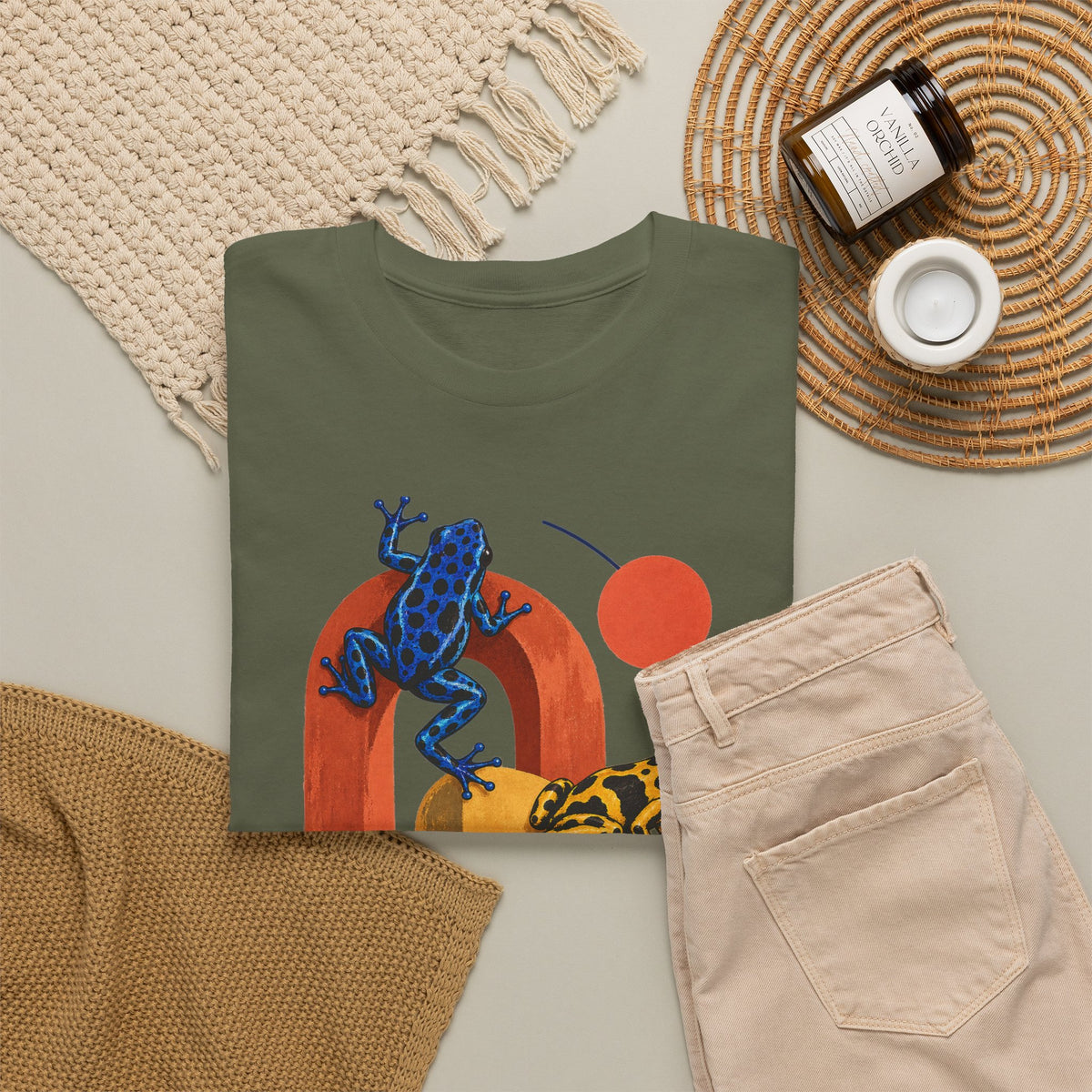 Poison Dart Frogs Colorful Arches Red Sun Tee Midcentury Geometric Frog Wildlife Shirt