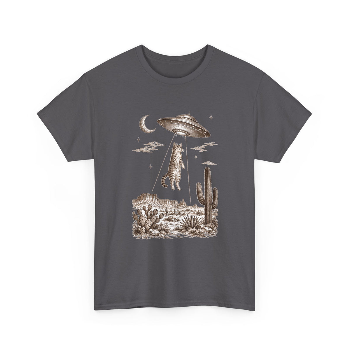UFO Cat Abduction T-Shirt Sepia Desert Tabby Alien Beam Tee