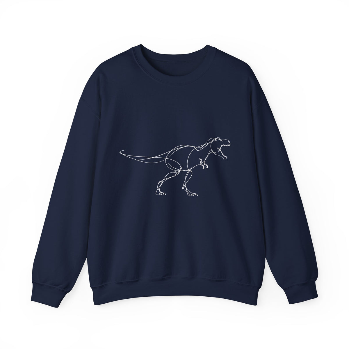 Minimal White Line T-Rex on Black Sweatshirt Simple Dinosaur Sketch