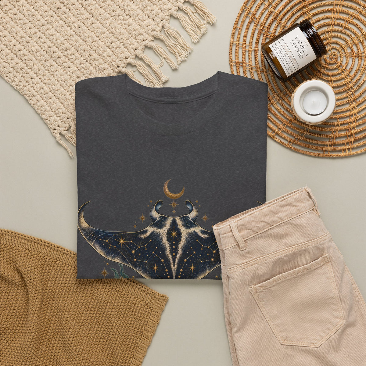 Celestial Manta Ray Moon T-Shirt Constellation Ocean Stars Tee
