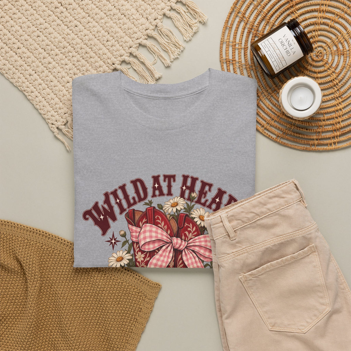 Wild at Heart Cowboy Boots T-Shirt Western Floral Gingham Country Tee