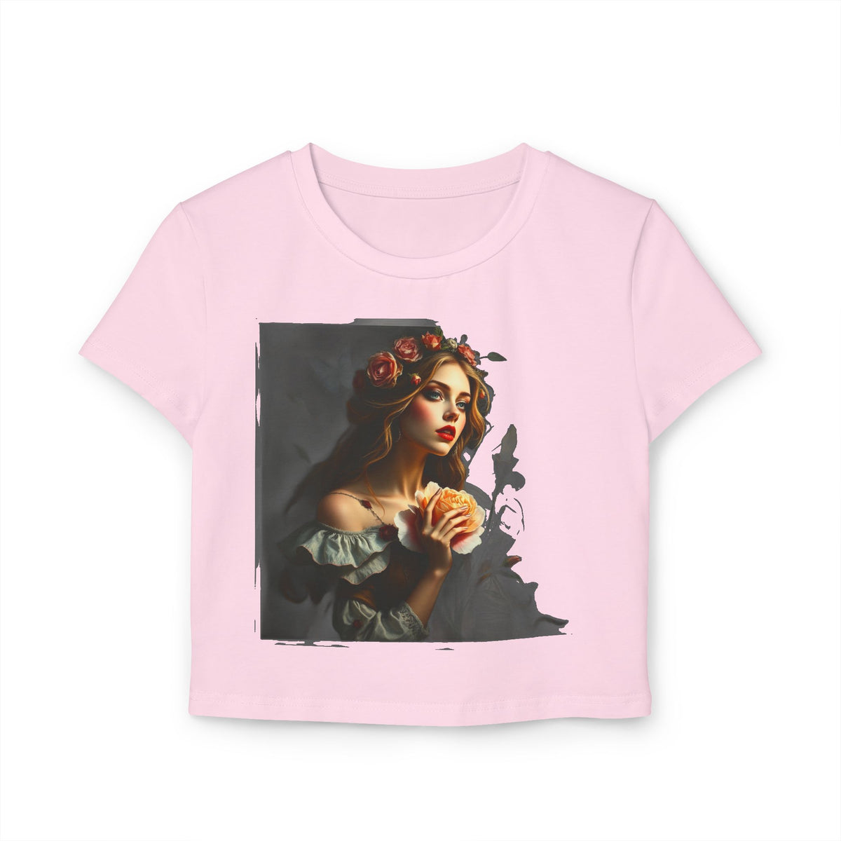 Gothic Rose Lady Portrait Baby Tee Womens Fitted Crop T-Shirt