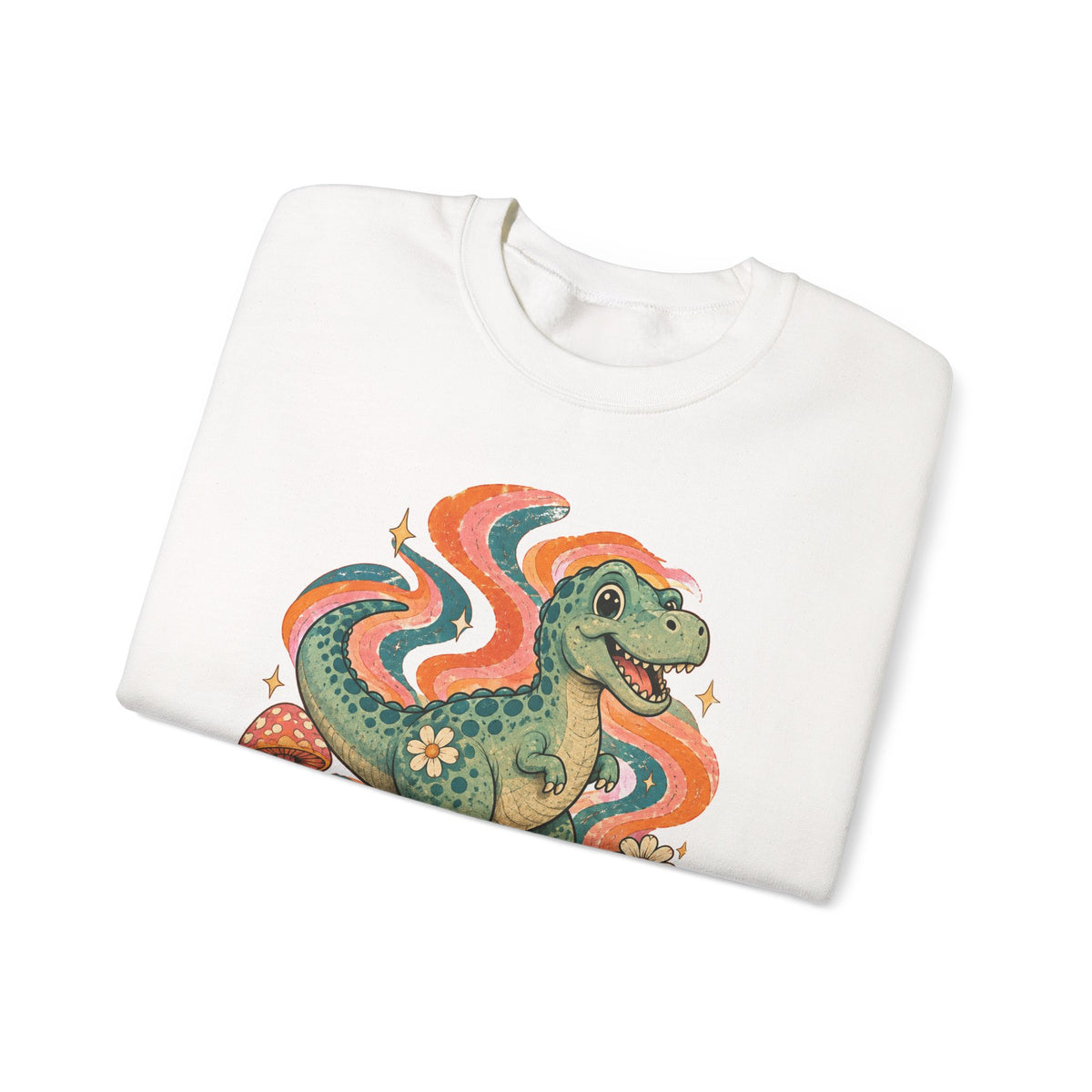 Groovy T-Rex Sweatshirt Retro 70s Dinosaur Mushroom Daisy Crewneck
