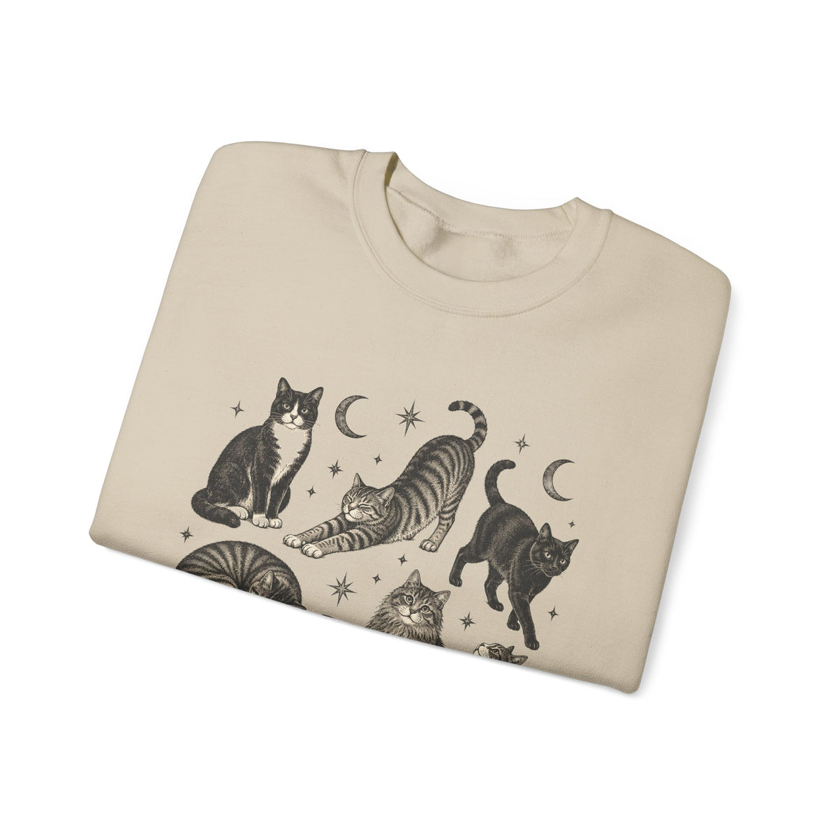 Vintage Cats and Moons Sweatshirt Cute Cat Lover Celestial